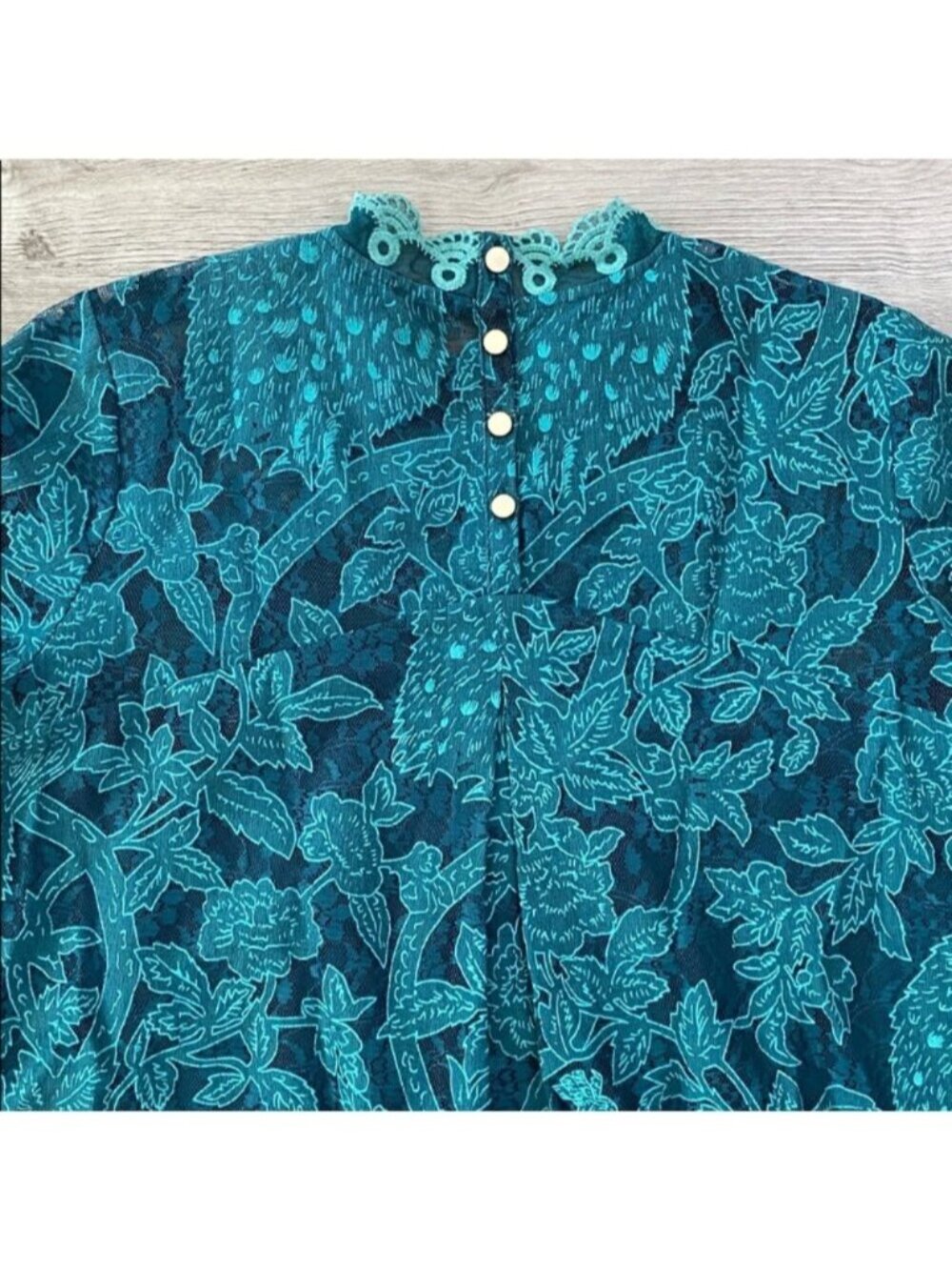 HD in Paris Anthropologie Lace Overlay Blouse Green Scallop Trim $118 Sz 10 - Picture 10 of 11